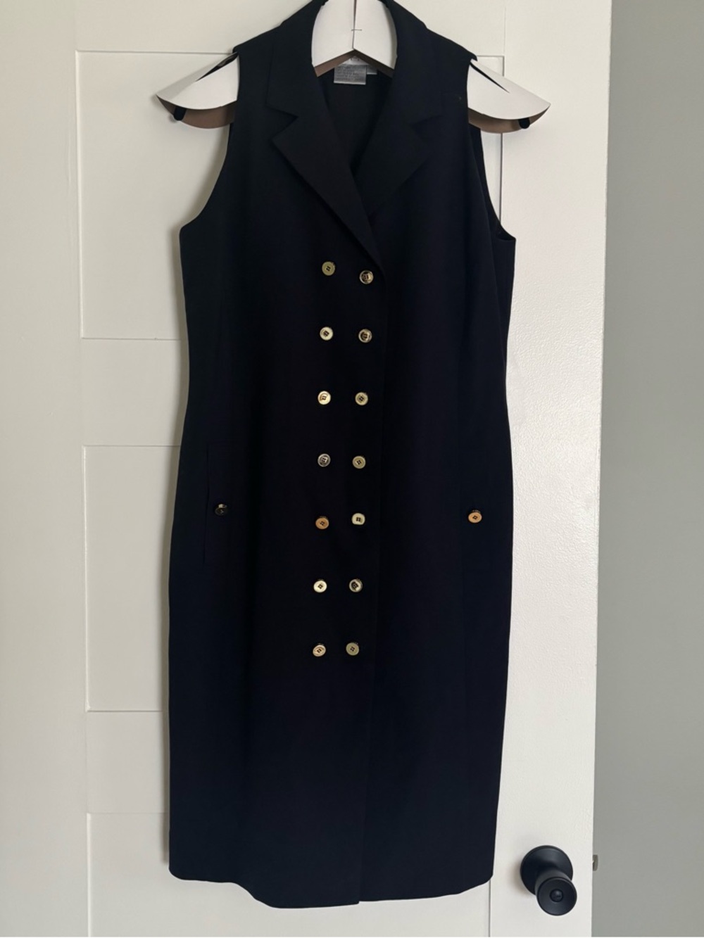 Vintage Worth Petite Navy Wool Sailor Dress. Sleeveless double breasted buttons